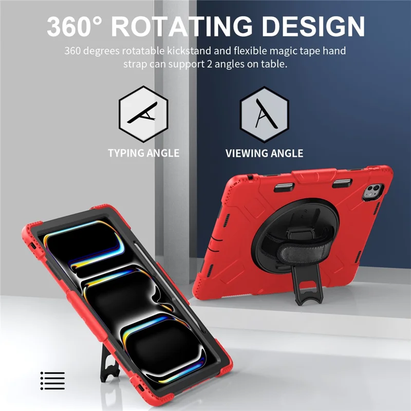 Til iPad Pro 13 (2025) / 13 (2024) støttebeslagtaske stødfast tabletdæksel med skulderrem - Rød