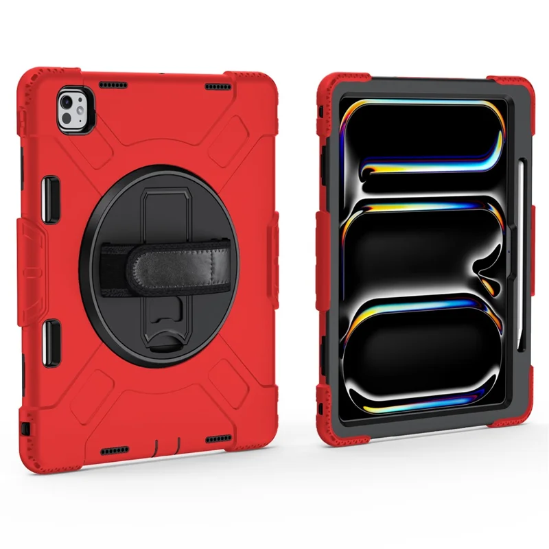 Til iPad Pro 13 (2025) / 13 (2024) støttebeslagtaske stødfast tabletdæksel med skulderrem - Rød