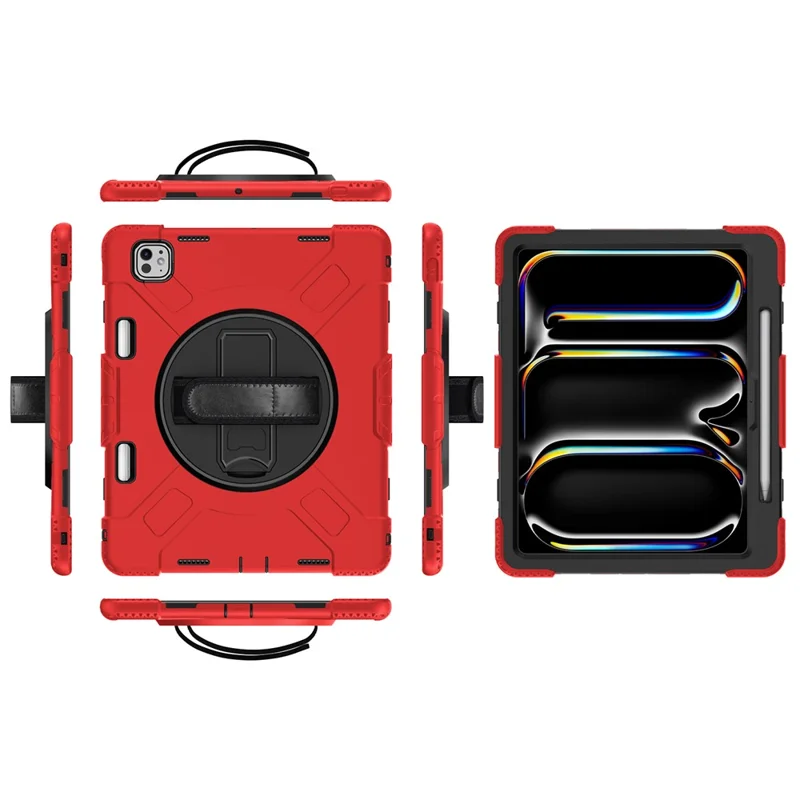 Til iPad Pro 13 (2025) / 13 (2024) støttebeslagtaske stødfast tabletdæksel med skulderrem - Rød