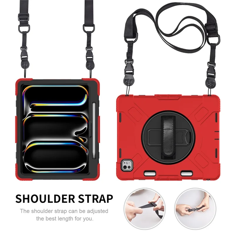 Til iPad Pro 13 (2025) / 13 (2024) støttebeslagtaske stødfast tabletdæksel med skulderrem - Rød