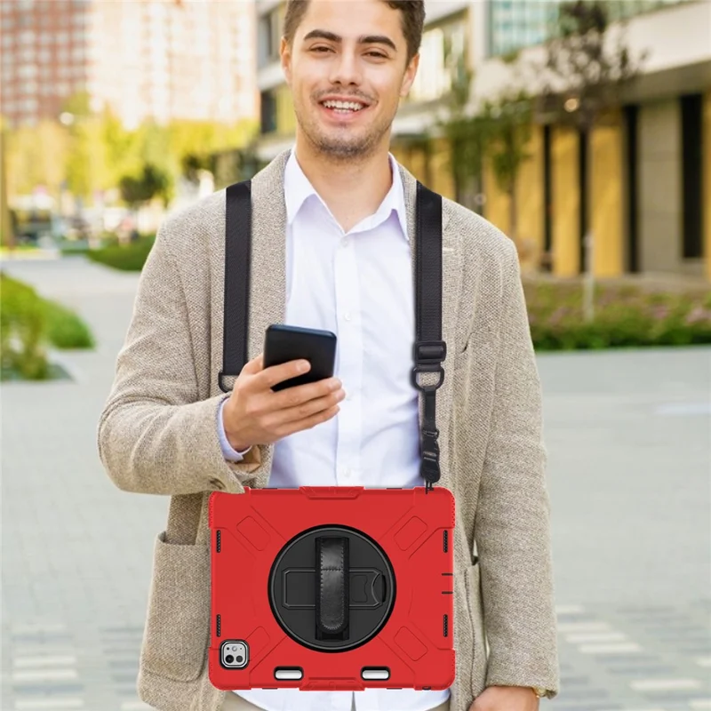 Til iPad Pro 13 (2025) / 13 (2024) støttebeslagtaske stødfast tabletdæksel med skulderrem - Rød