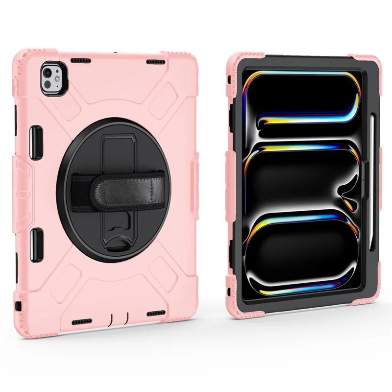 Für iPad Pro 13 (2024) Kickstand-Hülle Stoßfeste Tablet-Abdeckung mit Schultergurt - Roségold