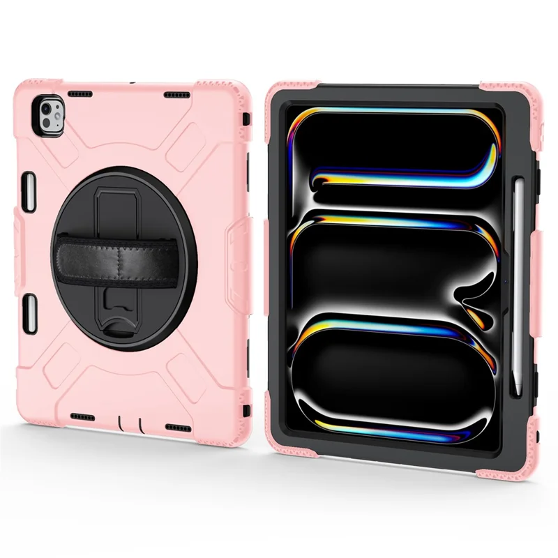Für iPad Pro 13 (2024) Kickstand-Hülle Stoßfeste Tablet-Abdeckung mit Schultergurt - Roségold
