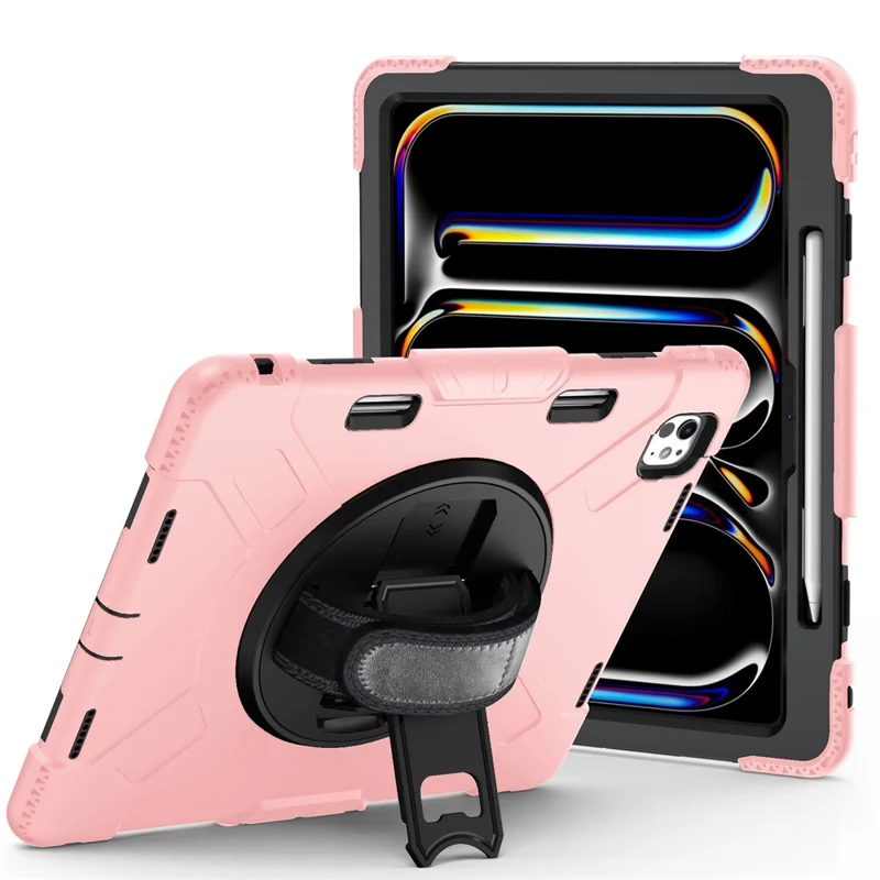 Für iPad Pro 13 (2024) Kickstand-Hülle Stoßfeste Tablet-Abdeckung mit Schultergurt - Roségold