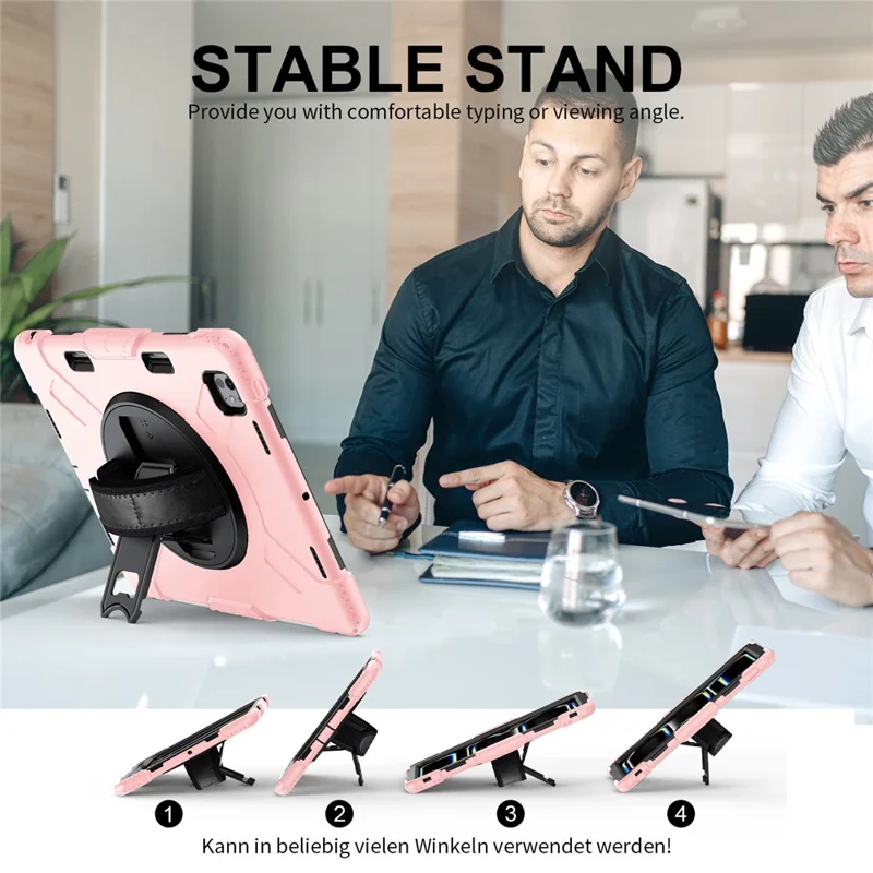 Für iPad Pro 13 (2024) Kickstand-Hülle Stoßfeste Tablet-Abdeckung mit Schultergurt - Roségold