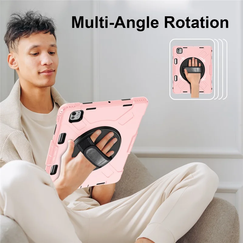 Für iPad Pro 13 (2024) Kickstand-Hülle Stoßfeste Tablet-Abdeckung mit Schultergurt - Roségold