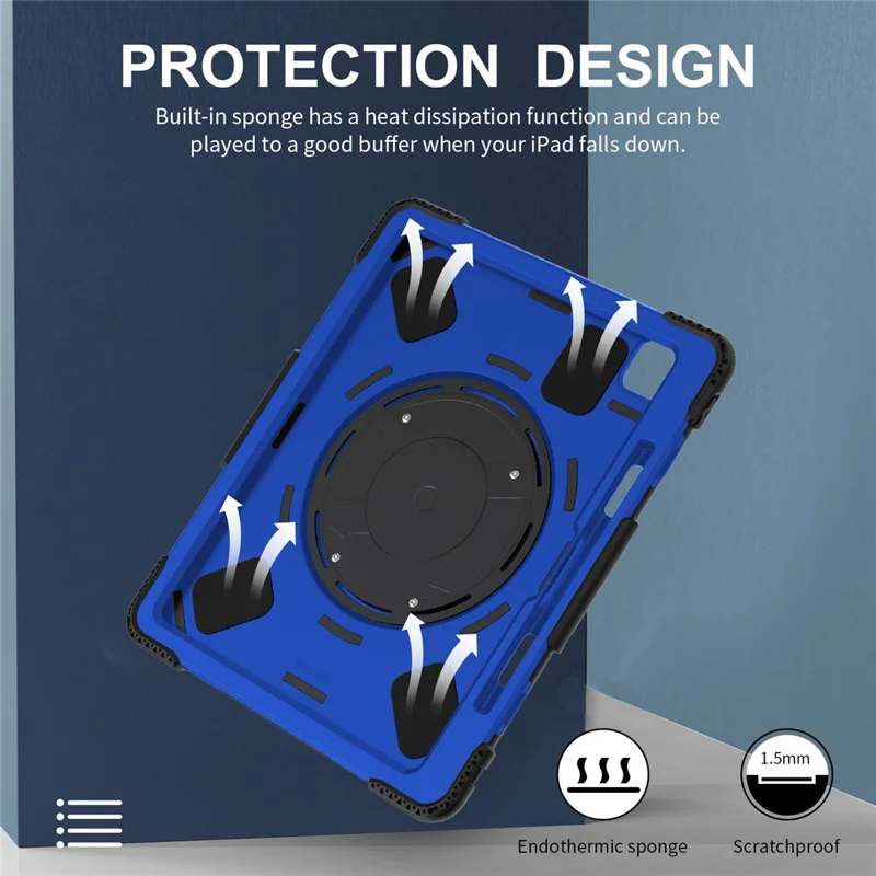 For iPad Pro 13 (2025) / 13 (2024) Kickstand Case Shockproof Tablet Cover with Shoulder Strap - Dark Blue