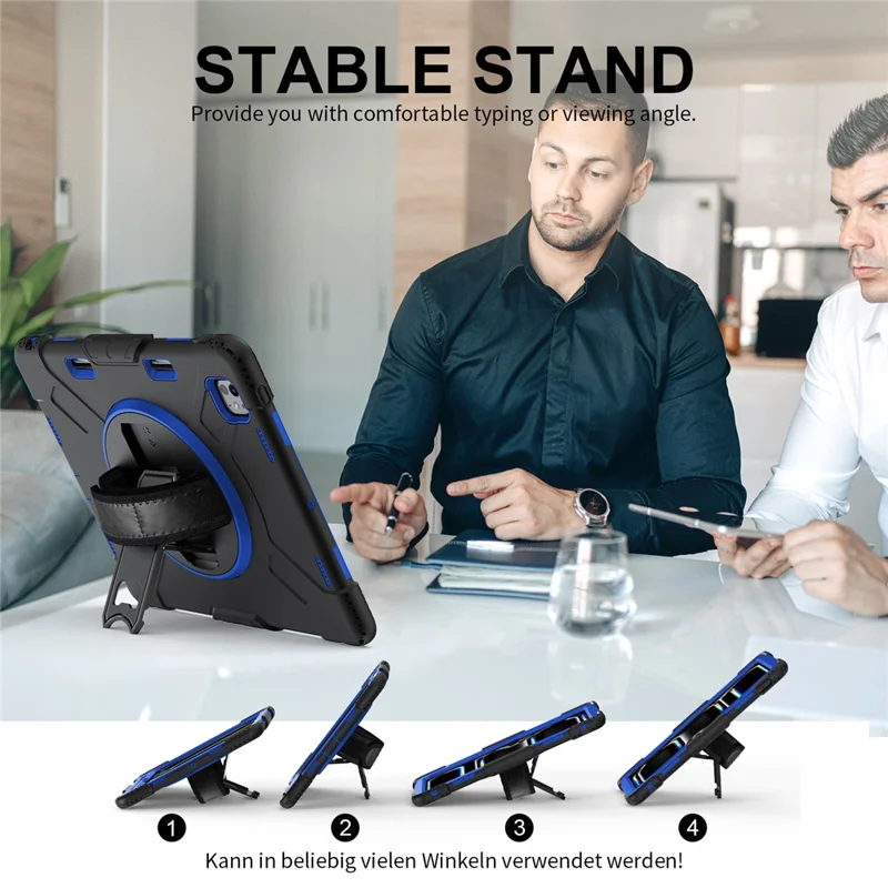 For iPad Pro 13 (2025) / 13 (2024) Kickstand Case Shockproof Tablet Cover with Shoulder Strap - Dark Blue