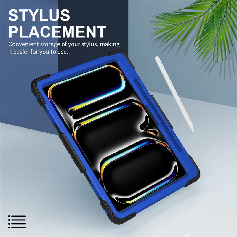 For iPad Pro 13 (2025) / 13 (2024) Kickstand Case Shockproof Tablet Cover with Shoulder Strap - Dark Blue