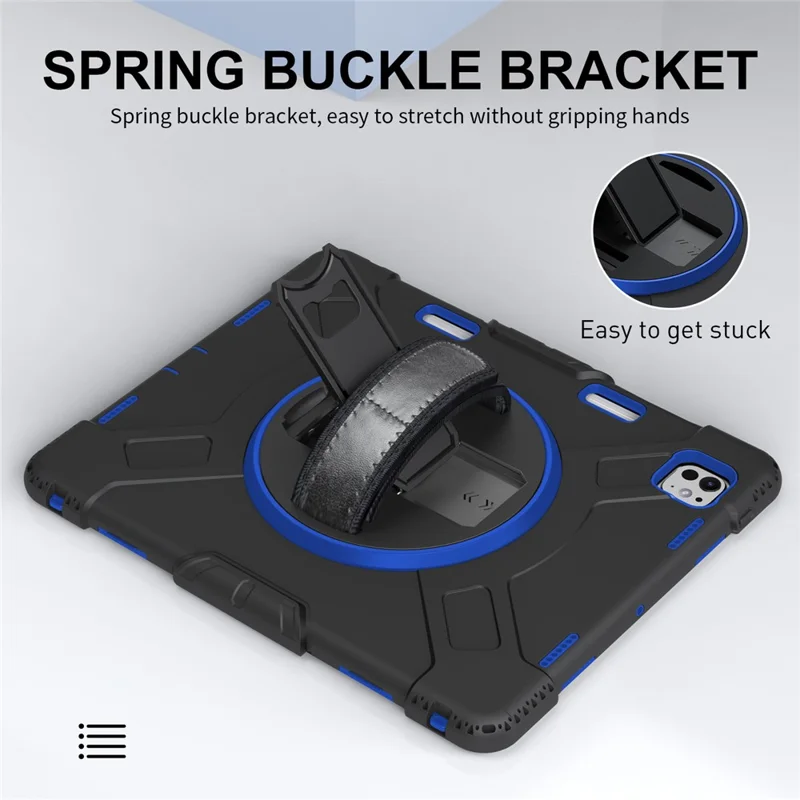 For iPad Pro 13 (2025) / 13 (2024) Kickstand Case Shockproof Tablet Cover with Shoulder Strap - Dark Blue