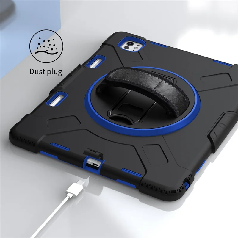 For iPad Pro 13 (2025) / 13 (2024) Kickstand Case Shockproof Tablet Cover with Shoulder Strap - Dark Blue