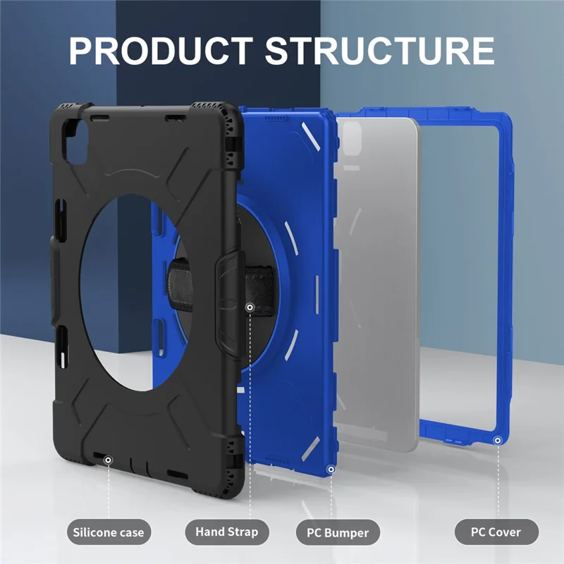 For iPad Pro 13 (2025) / 13 (2024) Kickstand Case Shockproof Tablet Cover with Shoulder Strap - Dark Blue