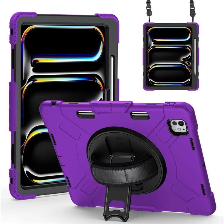 Para iPad Pro 13 (2024) Kickstand Case Capa à prova de choques com alça de ombro - Roxo