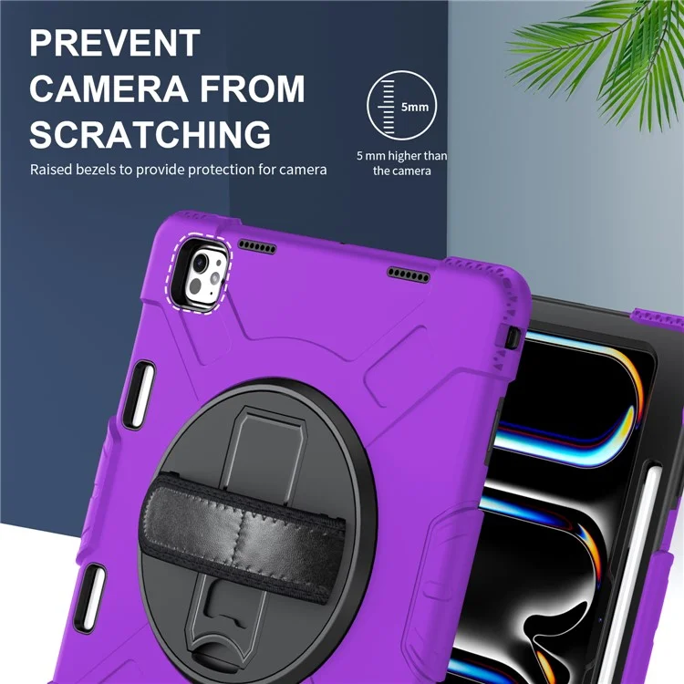 Para iPad Pro 13 (2024) Kickstand Case Capa à prova de choques com alça de ombro - Roxo