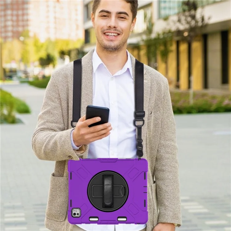 Para iPad Pro 13 (2024) Kickstand Case Capa à prova de choques com alça de ombro - Roxo