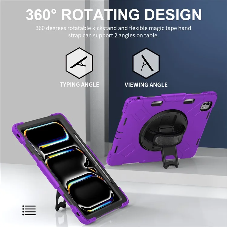 Para iPad Pro 13 (2024) Kickstand Case Capa à prova de choques com alça de ombro - Roxo