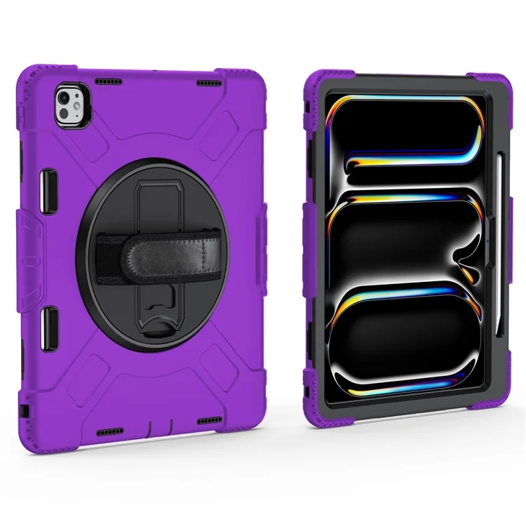 Para iPad Pro 13 (2024) Kickstand Case Capa à prova de choques com alça de ombro - Roxo