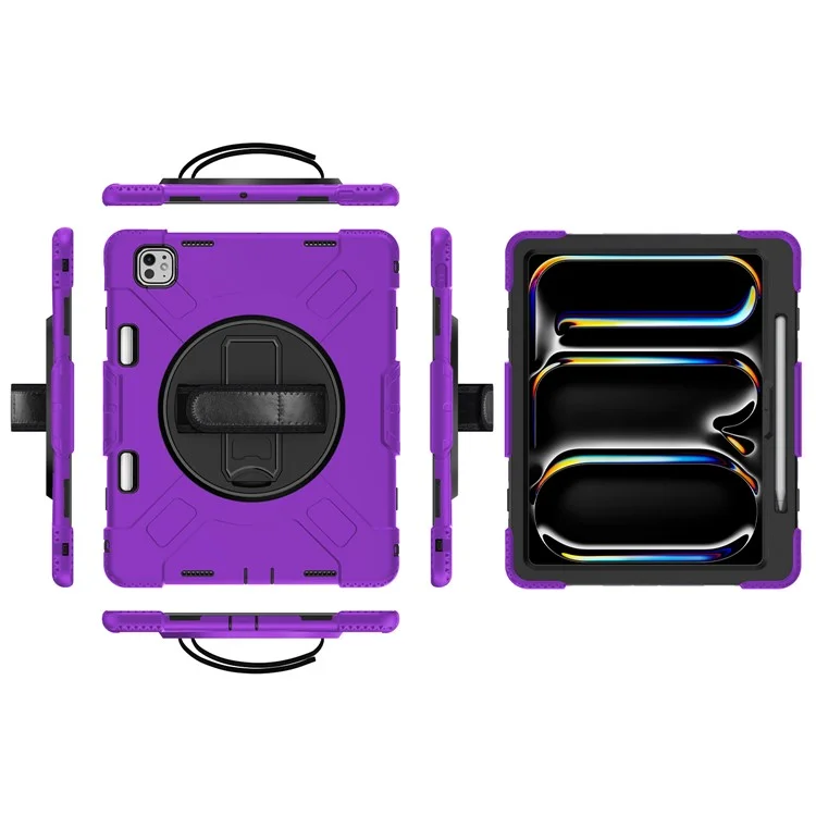 Para iPad Pro 13 (2024) Kickstand Case Capa à prova de choques com alça de ombro - Roxo