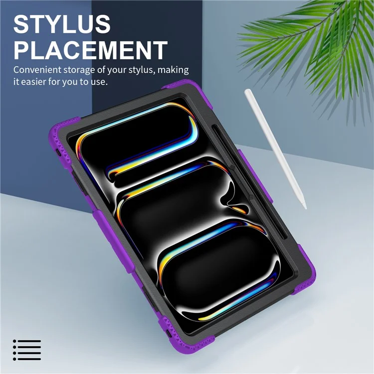 Para iPad Pro 13 (2024) Kickstand Case Capa à prova de choques com alça de ombro - Roxo