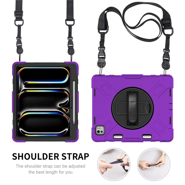 Para iPad Pro 13 (2024) Kickstand Case Capa à prova de choques com alça de ombro - Roxo