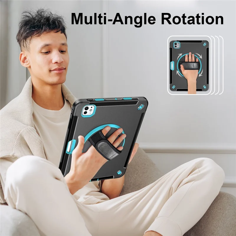 For iPad Pro 13 (2025) / 13 (2024) Case Kickstand PC + TPU Rugged Cover with Shoulder Strap - Mint Green