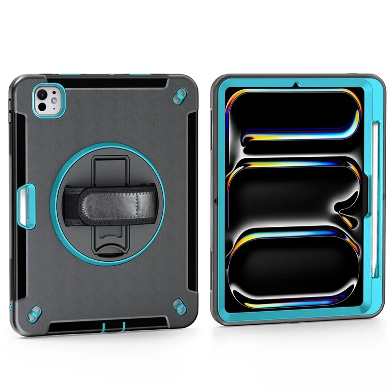 For iPad Pro 13 (2025) / 13 (2024) Case Kickstand PC + TPU Rugged Cover with Shoulder Strap - Mint Green