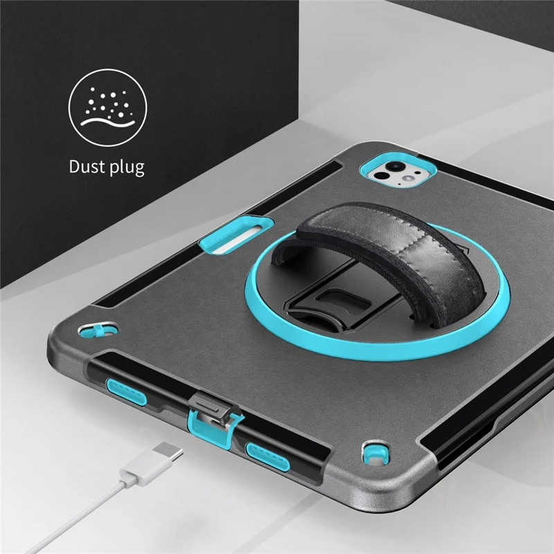 For iPad Pro 13 (2025) / 13 (2024) Case Kickstand PC + TPU Rugged Cover with Shoulder Strap - Mint Green