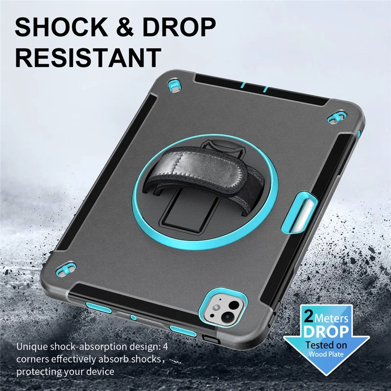 For iPad Pro 13 (2025) / 13 (2024) Case Kickstand PC + TPU Rugged Cover with Shoulder Strap - Mint Green