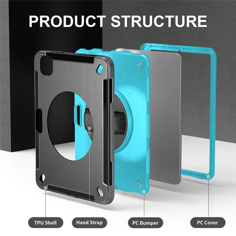 For iPad Pro 13 (2025) / 13 (2024) Case Kickstand PC + TPU Rugged Cover with Shoulder Strap - Mint Green