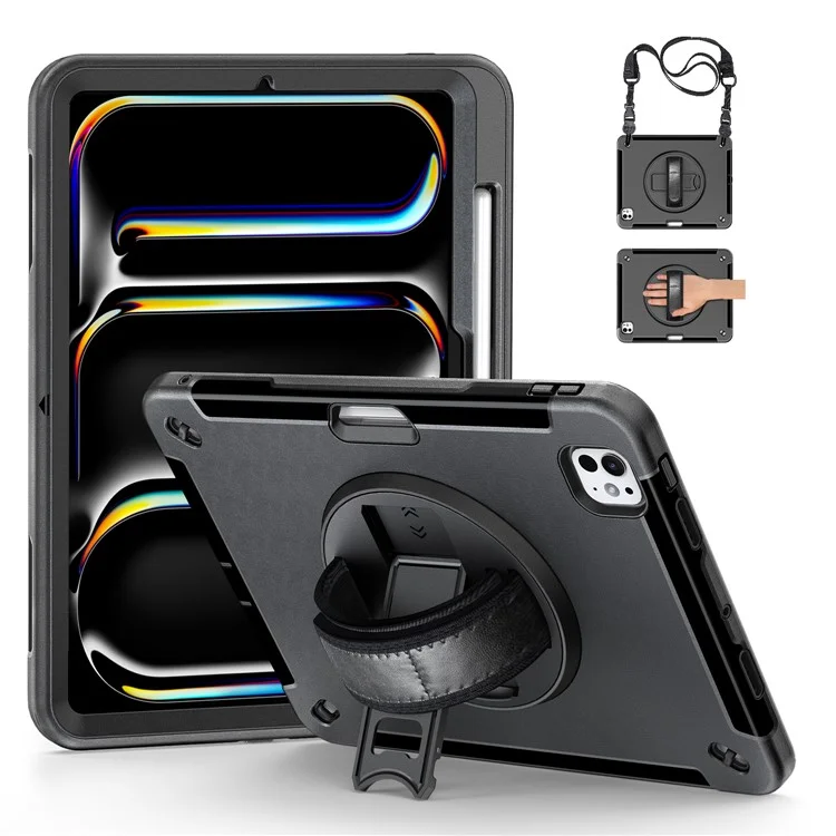 Per iPad Pro 13 (2024) Custodia Supporto PC + TPU Custodia Resistente con Tracolla - Nero