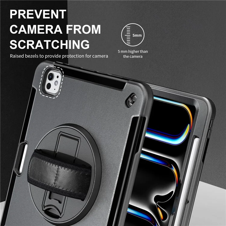 Per iPad Pro 13 (2024) Custodia Supporto PC + TPU Custodia Resistente con Tracolla - Nero