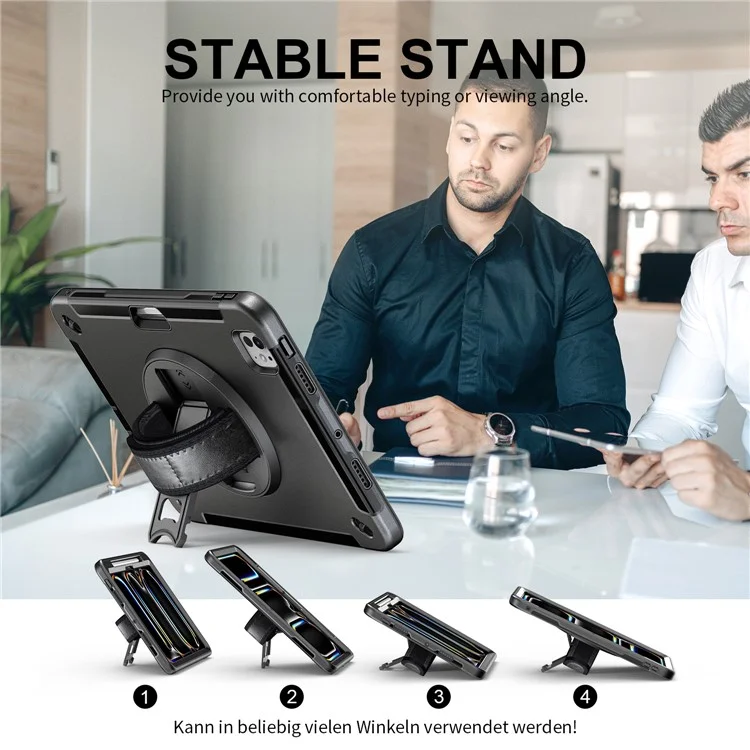 Per iPad Pro 13 (2024) Custodia Supporto PC + TPU Custodia Resistente con Tracolla - Nero