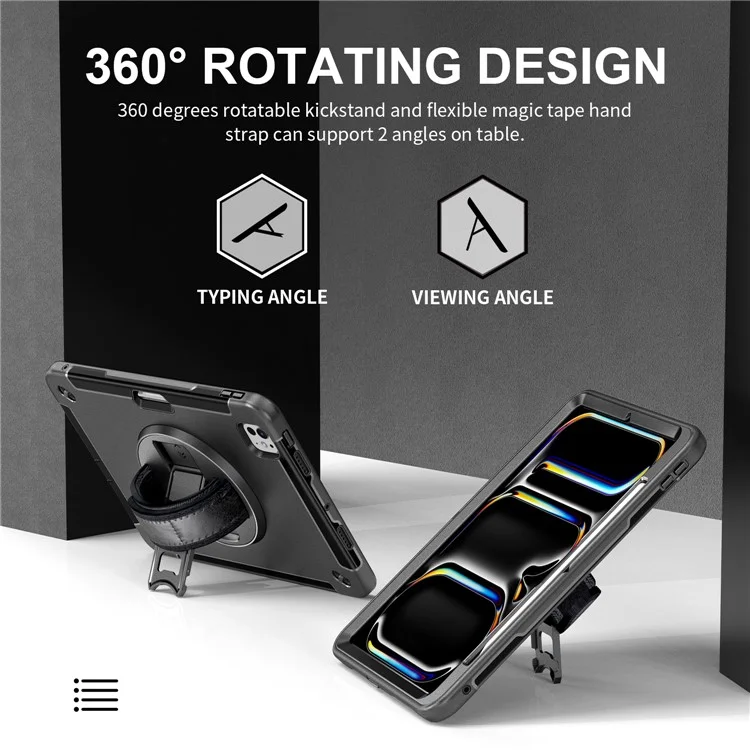 Per iPad Pro 13 (2024) Custodia Supporto PC + TPU Custodia Resistente con Tracolla - Nero