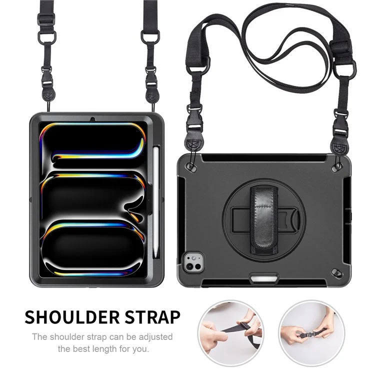 Per iPad Pro 13 (2024) Custodia Supporto PC + TPU Custodia Resistente con Tracolla - Nero