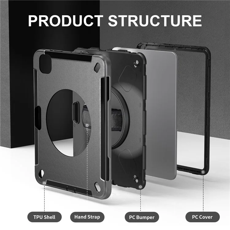 Per iPad Pro 13 (2024) Custodia Supporto PC + TPU Custodia Resistente con Tracolla - Nero