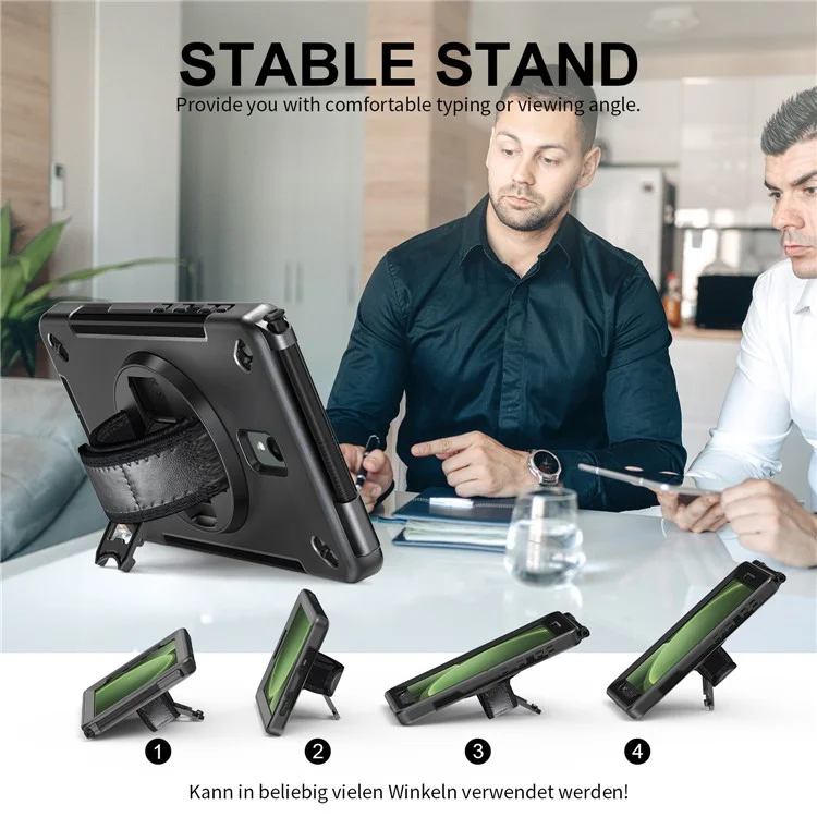 Für Samsung Galaxy Tab Active 3 / Active5 X306B Case Kickstand PC + TPU Tablet Cover mit Stiftfach, Schultergurt