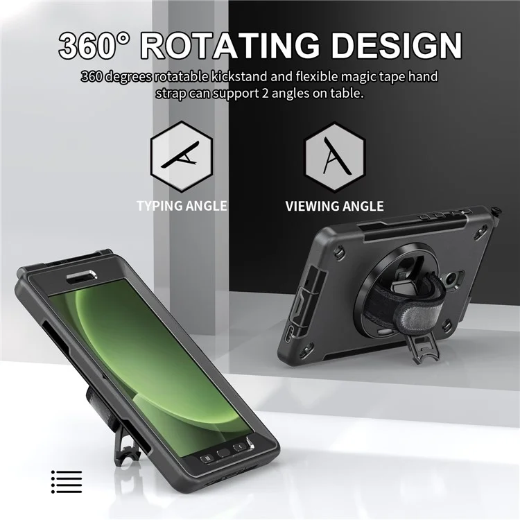 Für Samsung Galaxy Tab Active 3 / Active5 X306B Case Kickstand PC + TPU Tablet Cover mit Stiftfach, Schultergurt