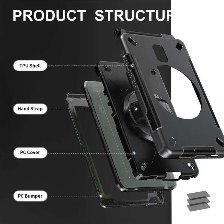Für Samsung Galaxy Tab Active 3 / Active5 X306B Case Kickstand PC + TPU Tablet Cover mit Stiftfach, Schultergurt