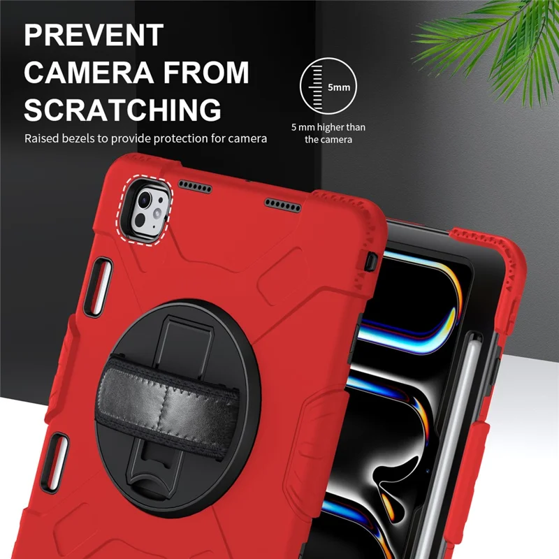For iPad Pro 11 (2025) / 11 (2024) Kickstand Case Anti-Scratch Tablet Cover with Shoulder Strap - Red