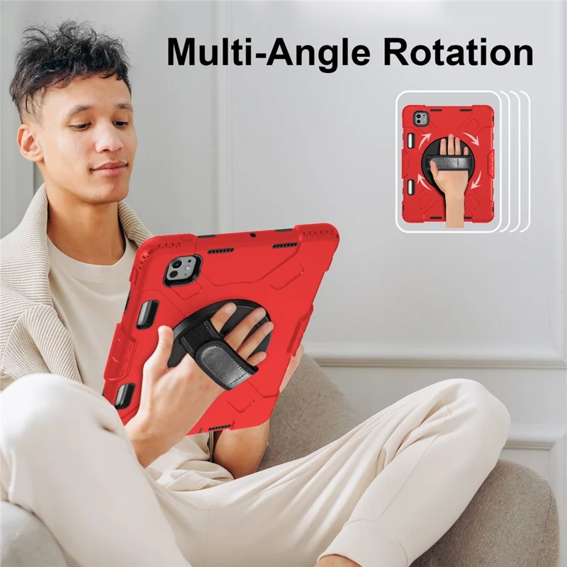For iPad Pro 11 (2025) / 11 (2024) Kickstand Case Anti-Scratch Tablet Cover with Shoulder Strap - Red