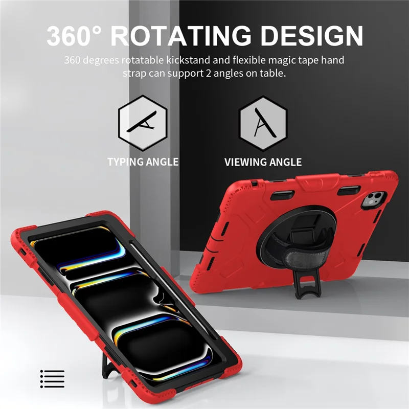 For iPad Pro 11 (2025) / 11 (2024) Kickstand Case Anti-Scratch Tablet Cover with Shoulder Strap - Red