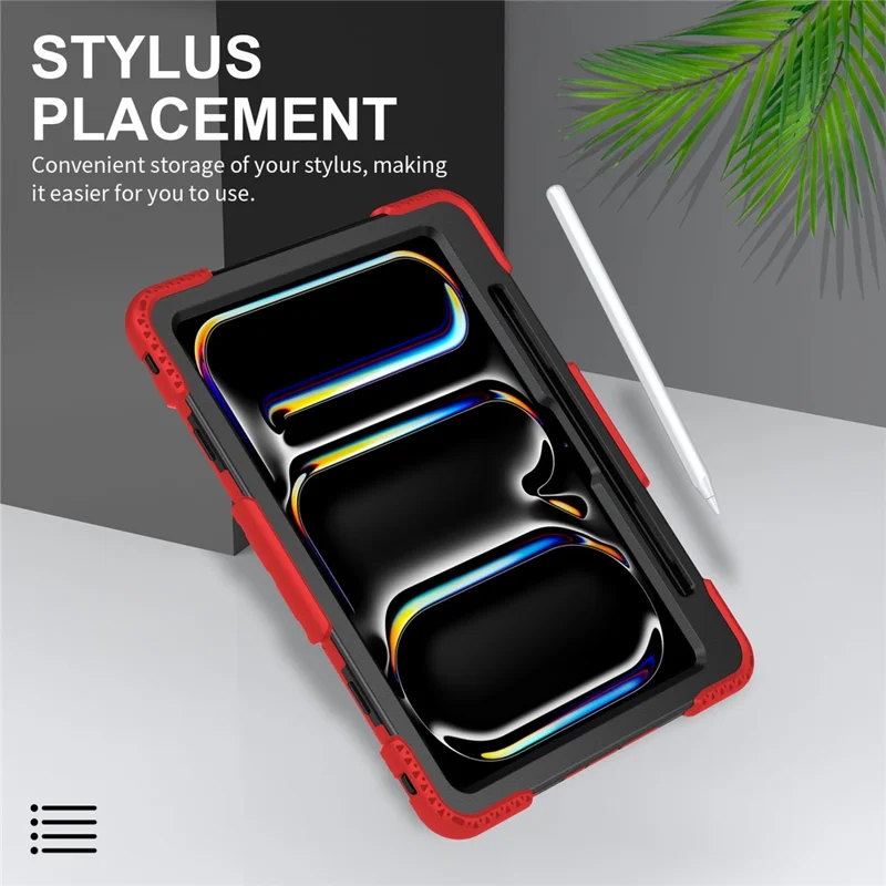 For iPad Pro 11 (2025) / 11 (2024) Kickstand Case Anti-Scratch Tablet Cover with Shoulder Strap - Red