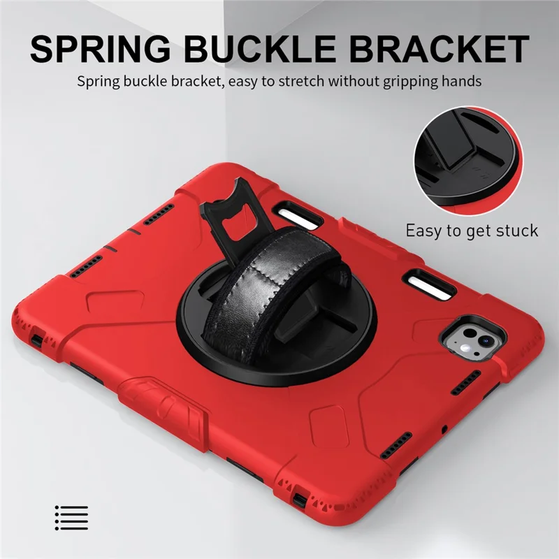 For iPad Pro 11 (2025) / 11 (2024) Kickstand Case Anti-Scratch Tablet Cover with Shoulder Strap - Red