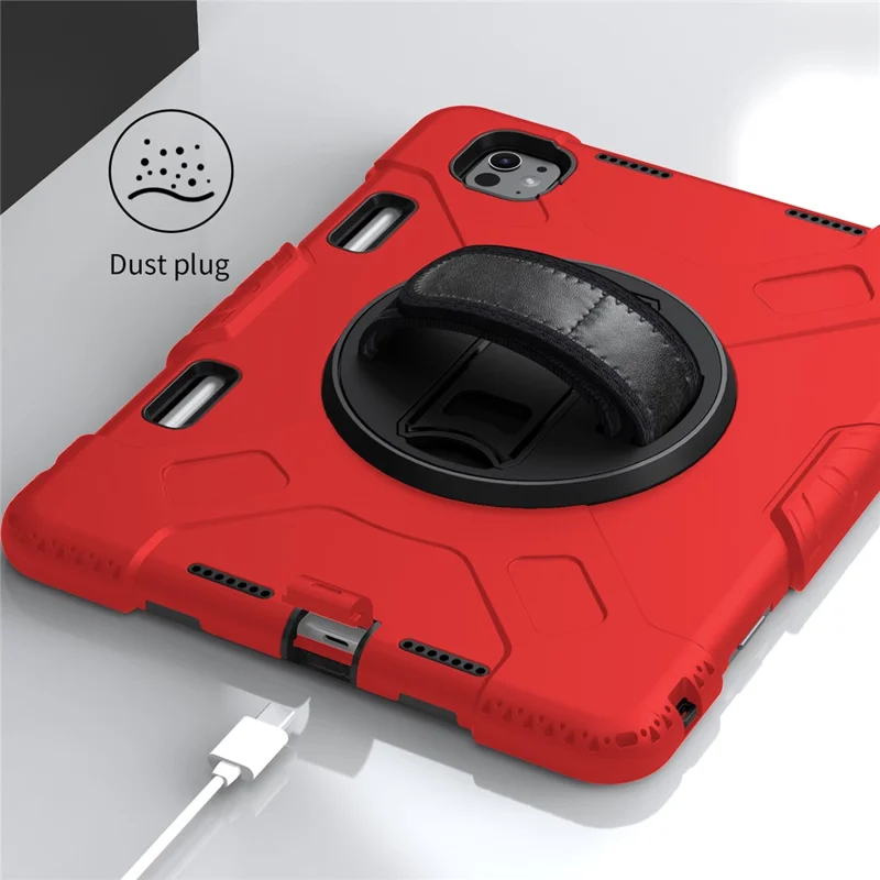For iPad Pro 11 (2025) / 11 (2024) Kickstand Case Anti-Scratch Tablet Cover with Shoulder Strap - Red
