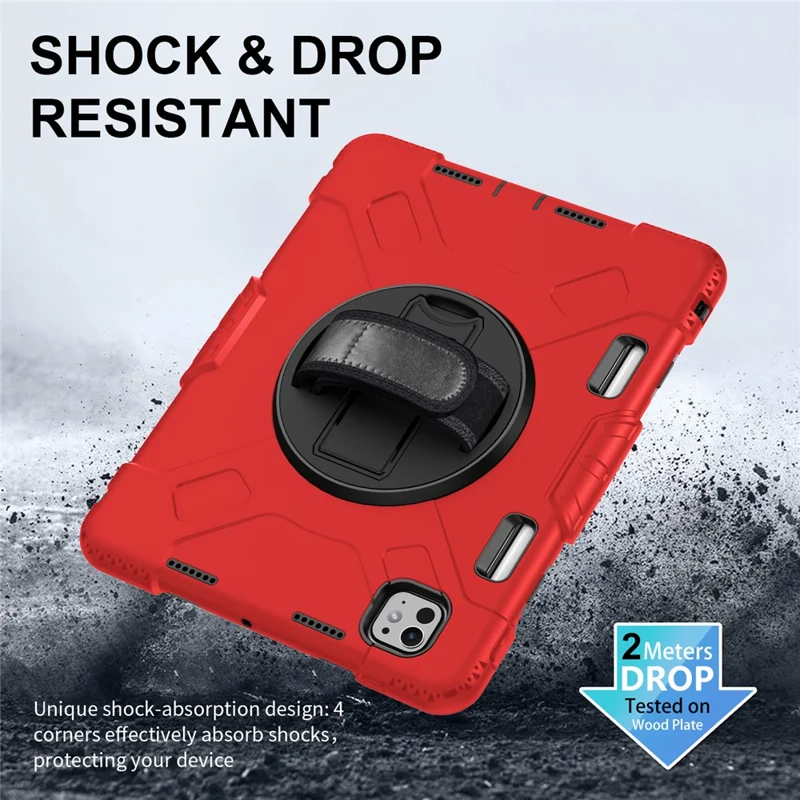 For iPad Pro 11 (2025) / 11 (2024) Kickstand Case Anti-Scratch Tablet Cover with Shoulder Strap - Red