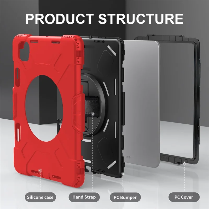 For iPad Pro 11 (2025) / 11 (2024) Kickstand Case Anti-Scratch Tablet Cover with Shoulder Strap - Red