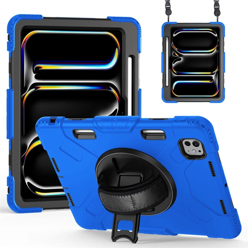 For iPad Pro 11 (2025) / 11 (2024) Kickstand Case Anti-Scratch Tablet Cover with Shoulder Strap - Blue