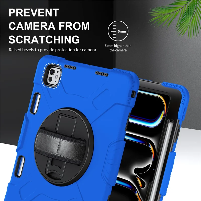For iPad Pro 11 (2025) / 11 (2024) Kickstand Case Anti-Scratch Tablet Cover with Shoulder Strap - Blue