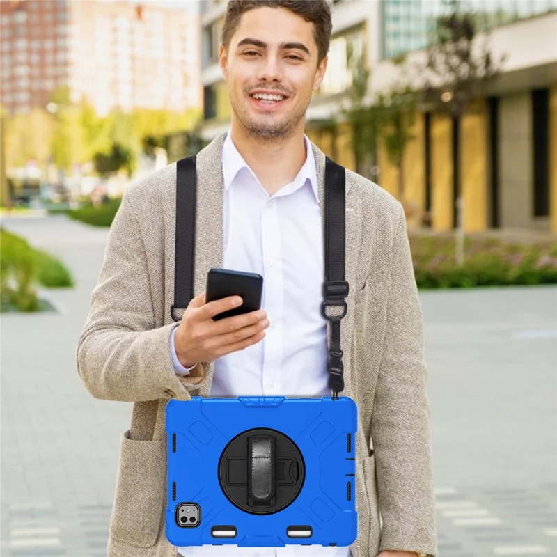 For iPad Pro 11 (2025) / 11 (2024) Kickstand Case Anti-Scratch Tablet Cover with Shoulder Strap - Blue