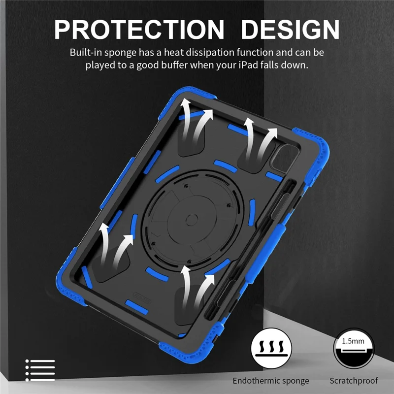For iPad Pro 11 (2025) / 11 (2024) Kickstand Case Anti-Scratch Tablet Cover with Shoulder Strap - Blue